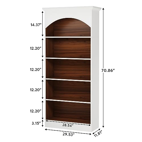 LITTLE TREE 70.9" White & Oak 5-Tier Vintage Bookshelf with Open Shelves LITTLE TREE