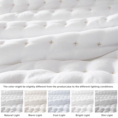WDCOZY White King Size Quilt Bedding Sets with Pillow Shams, Lightweight Soft Bedspread Coverlet, Quilted Blanket Thin Comforter Bed Cover, All Season Summer Spring, 3 Pieces, 104x90 inches WDCOZY