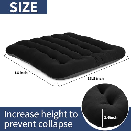 BUYUE Good Support Office Chair Cushion Padded, Soft Velvet Comfortable Non-Slip Seat Cushion for Computer Desk Kitchen Chair (1 Count, Black) BUYUE