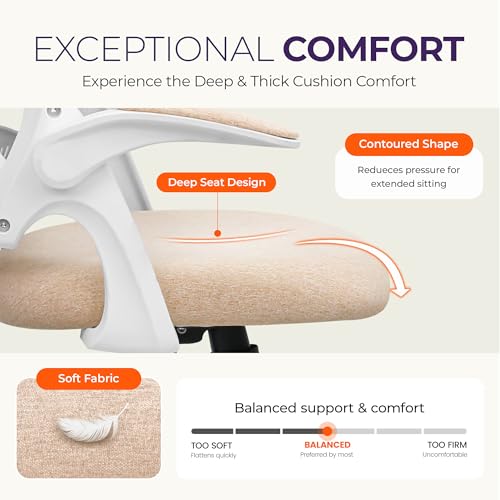 NEO CHAIR Office Desk Computer Gaming Ergonomic Chair with Lumbar Back Support Adjustable Height Swivel Wheels Flip-up Arms Mesh Chair for Home or Office (Beige) NEO CHAIR