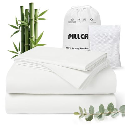 Luxury Organic Tencel & Viscose from Bamboo Cooling Sheet Set,Silky Soft Lyocell Sheets with Deep Pocket, Hypoallergenic & Breathable Bedding with Pillowcases (White, King)