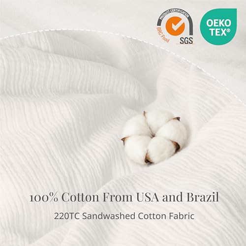 RENEWROOTS Off White Twin Duvet Cover, 100% Sandwashed Cotton Soft Twin Size Duvet Cover Set 3 Pieces with Zipper Clousre & Corner Buttons (Off White, Twin 69 x 90) RENEWROOTS