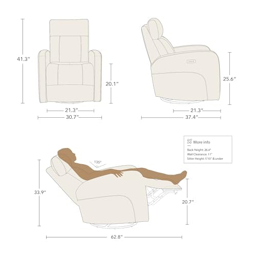 CHITA Genuine Leather Power Recliner Chair for Adults, FSC Certified Electric Nursery Swivel Glider for Living Room, Camel Brown