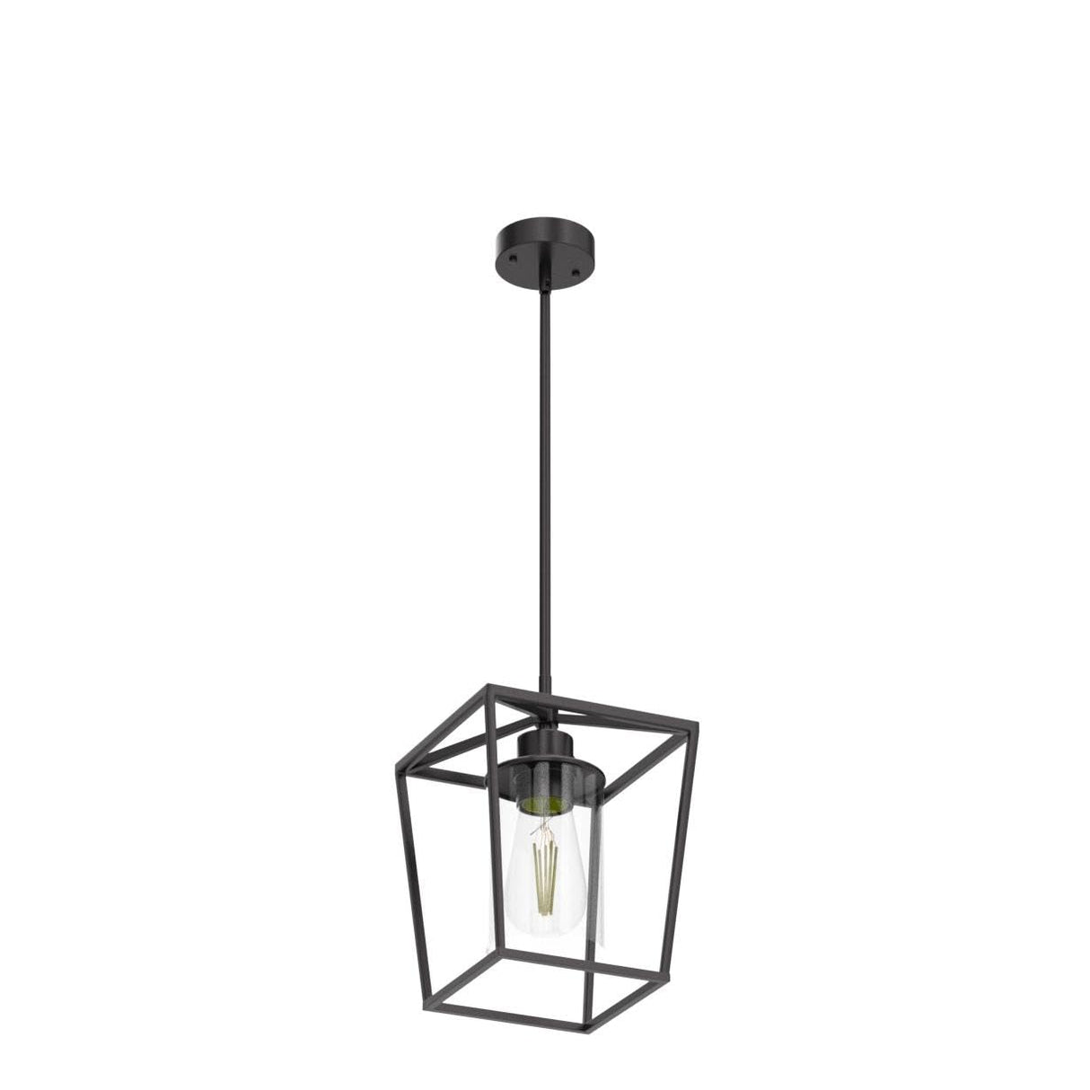 1-Light Black Pendant Light Fixture Farmhouse Iron Cage Metal Pendant Light Lantern Hanging Light Fixtures with Clear Glass Shade for Kitchen Island, Entryway, Dining Room, Hallway 5.9*5.9*8.27IN GZJunYo