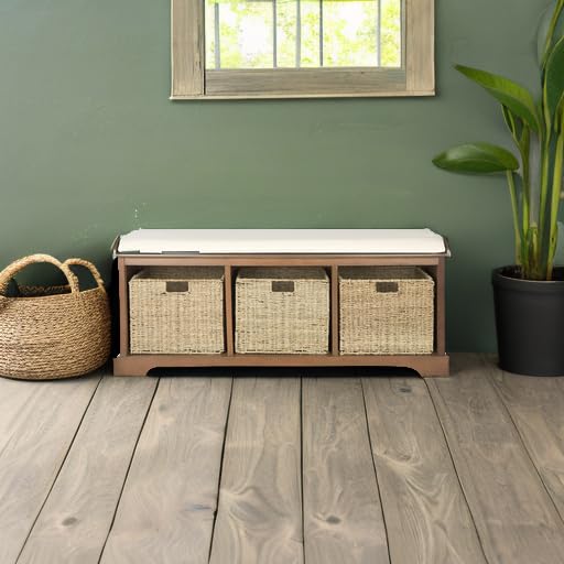 SAFAVIEH American Homes Collection Lonan Grey and White Wicker Storage Bench, 0, Brown SAFAVIEH