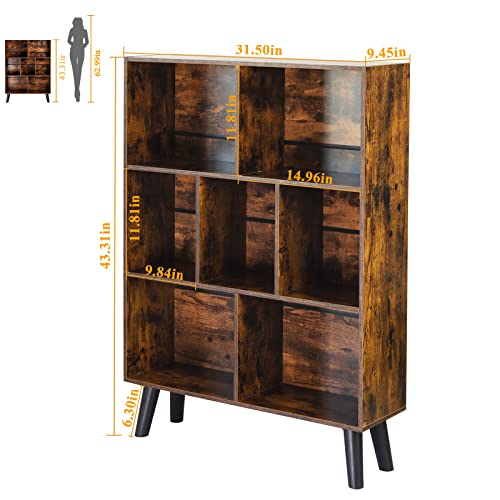Modern Rustic Brown 3-Tier Cube Bookshelf by LEYAOYAO - Elegant Storage Organizer with Legs LEYAOYAO