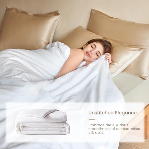 THXSILK Pure Mulberry Silk Comforter Cool for Summer, Grade 7A Natural Mulberry Silk Filled Duvet Luxury Bedding, Cotton Cover, King Size 102in x 91in/260cm x 230cm, Weight 1.98lb/0.9kg THXSILK