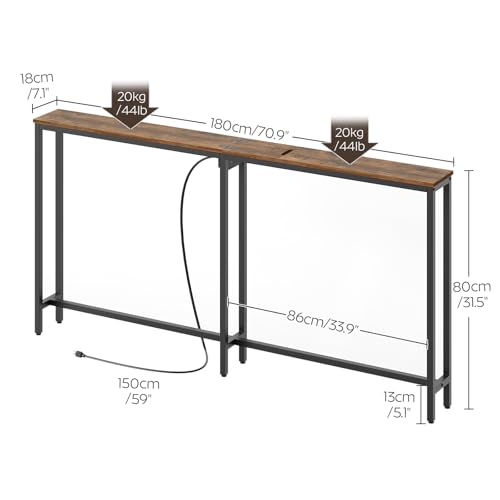 YATINEY Narrow Console Table, 70.9" Behind Couch Table Skinny, Small Entryway Table with Power Outlets, Modern Hallway Table for Living Room, Entryway, Rustic Brown and Black CT15UBR YATINEY
