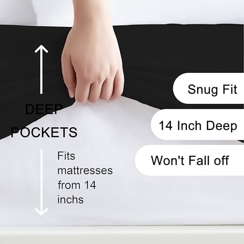 Hotella 100% Microfiber Full Size Fitted Sheet Only, 54"x75" Hotel Quality Deep Pocket Bottom Sheet, Up to 14" Matress Protector, Machine Washable and Non-Fade, Snug Fit & Stay in Place,Black Hotella
