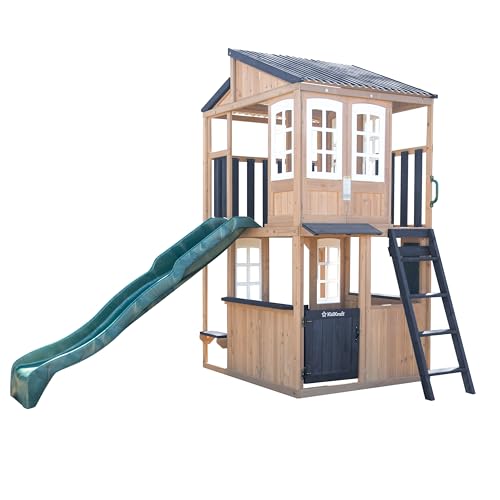 KidKraft Cliffbrook Wooden Outdoor Two-Story Playhouse with Slide KidKraft