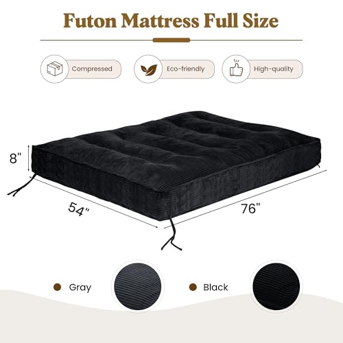 NLDD 8" Futon Mattress Full Size, Ultra Thick Futons Sofa Couch Bed Sleeper Sofa Bed, Versatile Floor Futons Japanese Floor Mattress, Black (Frame Not Included) NLDD