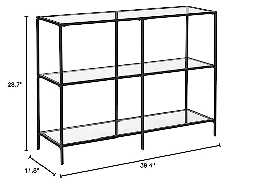 VASAGLE 39.4 Inch Console Table with 3 Shelves, Sofa Tables, Modern Entryway Table, Metal Frame, Tempered Glass Shelf, Entryway Living Room Bedroom, Classic Black and Transparent ULGT027B01 VASAGLE