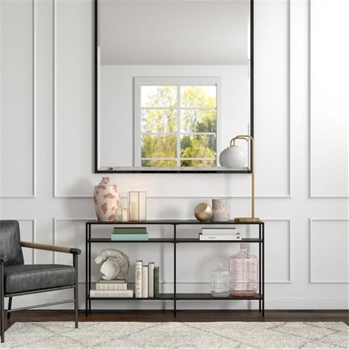 Henn&Hart 55" Wide Rectangular Console Table with Metal Shelves in Blackened Bronze, Entryway Table, Accent Table for Living Room, Hallway Henn&Hart
