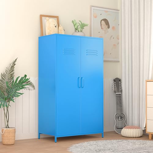 erosoei 2 Door 51.3" Metal Locker Storage Cabinet Steel Kids Wardrobe Changing Room Locker Cabinet Box with 2 Adjustable Shelves Steel Locker File Cabinet Organizer for School Gym Home Office erosoei