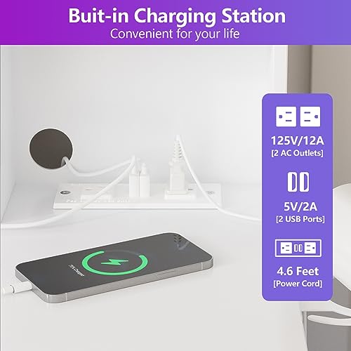 White Vanity Desk with Mirror and Lights,Makeup Vanity with RGB Lights and Power Strip,Makeup Desk Vanity Table with 5 Drawers Lots Storage & Time Display,3 Lighting Modes LED Lighted Mirror,41.3in(L) Fameill