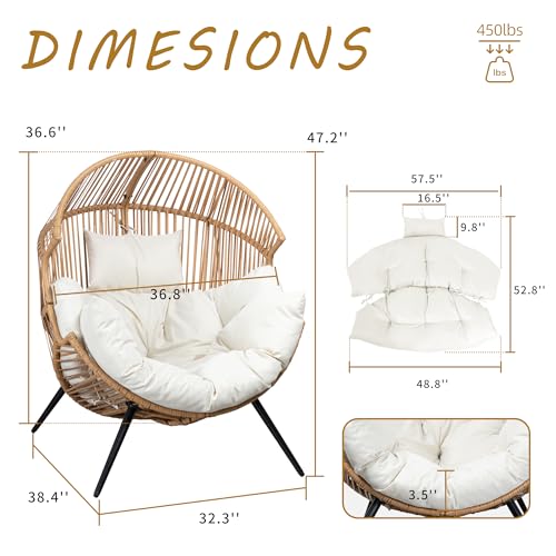 Shintenchi Wicker Egg Chair Outdoor Rattan Patio Chair with Cushion,Oversized Patio Lounge Chairs with Cushion Egg Basket Chair, Egg Seat for Indoor Living Room Bedroom Outside Patio Backyard Balcony Shintenchi