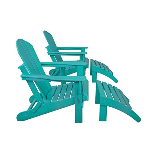 WestinTrends Malibu Outdoor Lounge Chairs Set, 5-Pieces Adirondack Chair Set of 2 with Ottoman and Side Table, All Weather Poly Lumber Patio Lawn Folding Chair for Outside, Turquoise WestinTrends