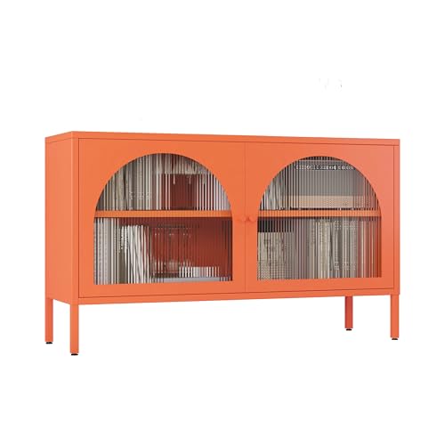 Fumedo Metal Storage Cabinet with Doors and Shelves,2 Door TV Stand,Accent Cabinet,Metal Locker&Sideboard Buffet Cabinet&Bookshelf&Cupboard for Home,Office,Living Room Fumedo