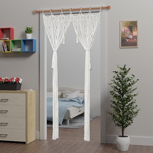 Atsweetlife Macrame Curtain Handmade Boho Doorway Curtains,Backdrop Panel Hippie Door Hanging Wedding Decor Curtain Divider Bohemian Cover Bedroom (Natural, 90×200cm/35×79in, Gradient) Atsweetlife