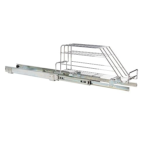 Household Essentials Glidez Multipurpose Chrome-Plated Steel Pull-Out/Slide-Out Storage Organizer for Cookware and Bakeware - Fits Standard Size Cabinet or Shelf, Chrome Household Essentials