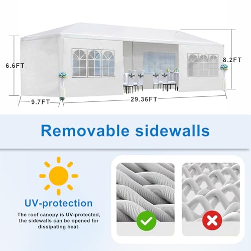 10x30ft Ez Pop up Canopy Tent with 8 sidewalls Easy Up Commercial Outdoor Canopy Wedding Party Tents for Parties All Season Wind & Waterproof Gazebo with Roller Bag (White, 10x30') AYJOIR