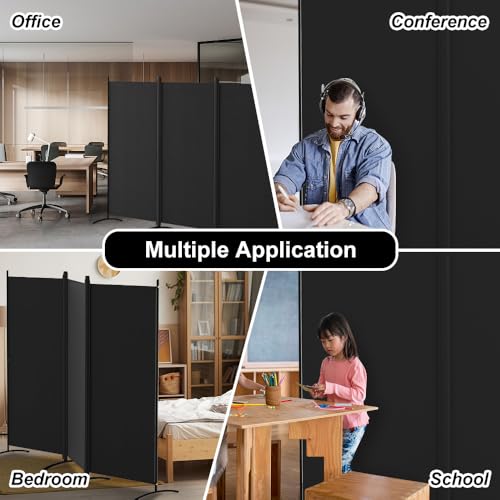 Kokorona 3 Panel Room Divider, 6FT Tall Folding Privacy Screen Wall Dividers, Portable Privacy Screen Freestanding Room Divider for Room Separation, Included - Cover Strips, Black, 102''W x 71''H Kokorona