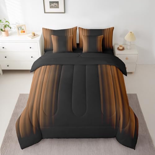 Feelyou Abstract Ombre Comforter Set with Sheets Kids Teens Brown Black 7 Piece Bedding Set Room Decor Twin Size,Reversible Black Feelyou