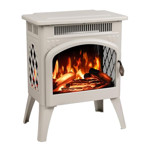 R.W.FLAME Electric Fireplace Heater 17" with Remote Control, Cathedral Stylish, Different Flame Effects and Log Set Colors, Adjustable Brightness and Heating Mode, Overheating Safe Design, Beige R.W.FLAME