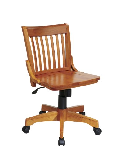 OSP Home Furnishings Deluxe Armless Wood Banker's Desk Chair with Adjustable Height, Locking Tilt, and Heavy Duty Base, Fruitwood OSP Designs