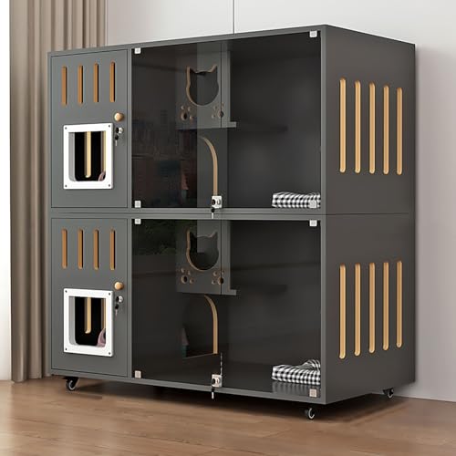 Double-Layer Cat Cabinet, Cat Cage, All Solid Wood Cat Villa, Ventilation on Both Sides, Large Platform, Easy to Maintain(Black,120x60x114cm) FLQYJJDP