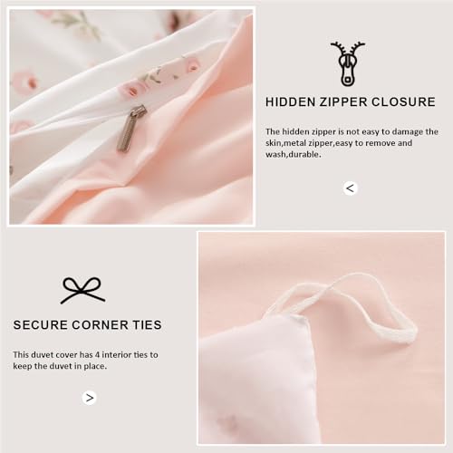 Erwinmu Floral Duvet Cover Set Twin Size,Pink Floral Flowers Bedding Duvet Cover with Zipper Closure,Reversible Comforter Duvet Cover and 1 Pillowcase Erwinmu