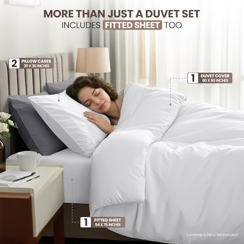 Utopia Bedding Duvet Cover Full with Fitted Sheet (54x75) - 2 Pillow Case (20x30) - All Season Luxury Bed in a Bag with Zippered Duvet Cover - No Comforter (White) Utopia Bedding
