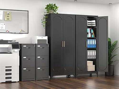 Polup Pantry Cabinet, 75 Inch Tall Kitchen Storage Cabinet, Metal Pantry Cabinets with Doors and Adjustable Shelves, Black Freestanding Food Cupboard for Living, Dinning Room-Assembly Required Polup