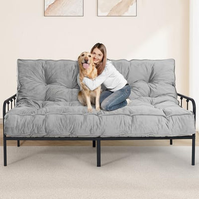 Futon Mattress Full Size 54" x 80", 8" Thick Floor Mattress for Adults, Foldable Sofa Couch Bed with Shredded Foam Filling, Comfy Sleeping Mat for Guest, Camping, Dorm, Light Gray(Frame Not Included)