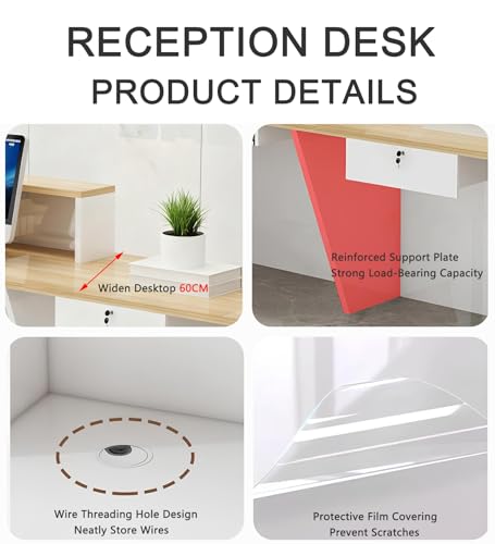 L Shaped Reception Desk with LED Light, Modern Front Desk Counter with Drawers & Storage Cabinets,Checkout Counter for Office Lobby, Salon, Spa & Retail Store (A-Right, L 180cm/70in) Generic