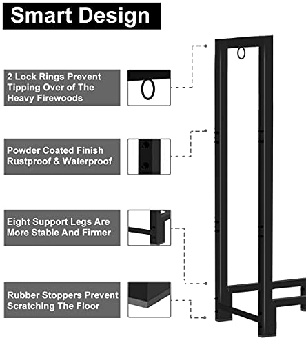 Koutemie 8Ft Outdoor Firewood Rack Holder for Fireplace Wood Storage, Adjustable Fire Log Stacker Stand, Black Koutemie