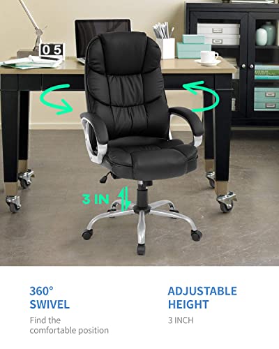 FDW Office Chair Computer High Back Adjustable Ergonomic Desk Chair Executive PU Leather Swivel Task Chair with Armrests Lumbar Support (Black) FDW