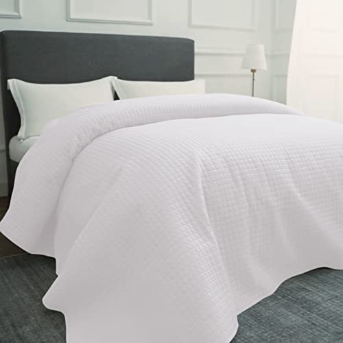 HollyHOME Luxury Checkered Super Soft Solid Single Pinsonic Quilted Bed Quilt Bedspread Bed Cover, White, Twin HollyHOME