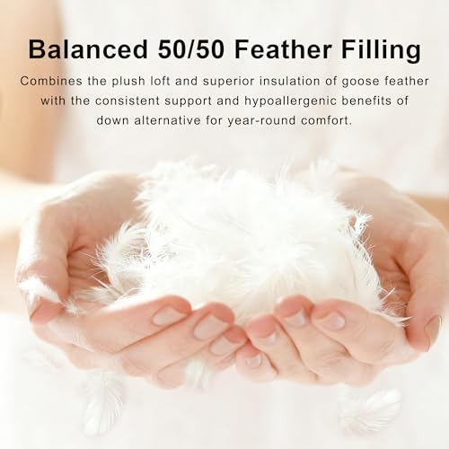 ALPSWAN Luxury Goose Feather Down Fiber Comforter Queen Size, 300TC Blue Cotton Blended Duvet Insert, All Season Hotel Bedding Alternative Down Comforter with Corner Tabs (Blue, Queen) ALPSWAN