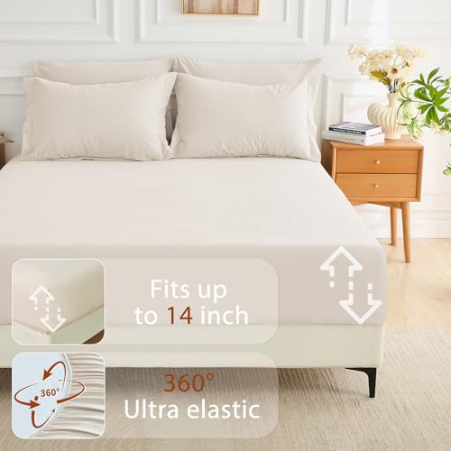 MUXHOMO 7 Pieces Full Comforter Set, Soft Bed in a Bag Full Size, All Season Bedding Set with Comforter, Flat Sheet, Fitted Sheet, Pillowcases & Shams, Beige MUXHOMO