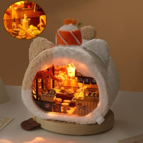TOPBSFARNY 3D Wooden Book Stand Puzzle DIY Dollhouse Wood Nook Model Building Kit with LED Light for Adults to Build Creativity Christmas Halloween
