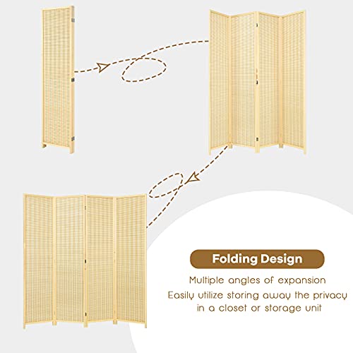 Giantex Bamboo Room Divider, 6 Ft Tall Freestanding Folding Privacy Screen, Wooden Room Separators Divider Wall, Portable Partition Boho 4 Panel Room Dividers for Home Office Bedroom Apartment Studio Giantex