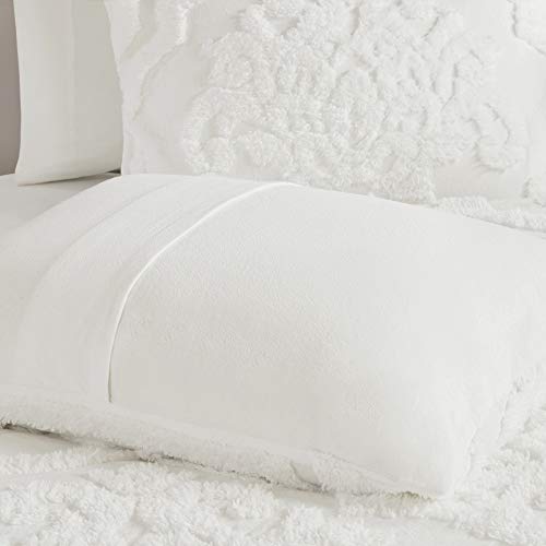 Madison Park Tufted Chenille Cotton Comforter, All Season Bedding Set, Matching Shams, Viola, Damask Off White King/Cal King(104"x92") 3 Piece Madison Park