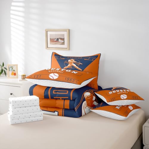Feelyou Baseball Full Comforter Set with Sheets for Kids Boys Girls Houston 7 Pieces Bedding Set Baseball City Bed in a Bag Sports Game Room Decor Soft Lightweight Microfiber Feelyou
