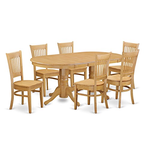 East West Furniture VANC7-OAK-W 7 Piece Kitchen Table & Chairs Set Consist of an Oval Dining Room Table with Butterfly Leaf and 6 Solid Wood Seat Chairs, 40x76 Inch, Oak East West Furniture