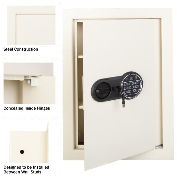 In-Wall Safe - Home or Business Safe with Keypad and 2 Manual Override Keys - Protects Cash, Jewelry, Passports, and More by Paragon Safes (Cream) Paragon Lock & Safe