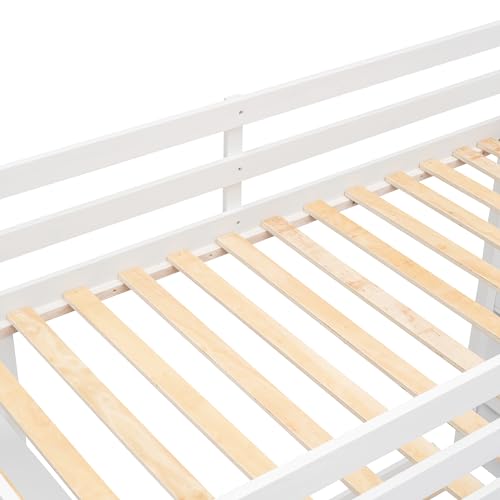Merax Twin Over Full Bunk Bed Wood Frame with 3-Layer Shelves,4 Drawers and 3 Storage Stairs for Boys and Girls,Grey Merax