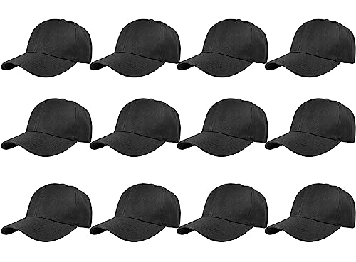 Gelante Plain Blank Baseball Caps Adjustable Back Strap Wholesale LOT 12 Pack- 001-Black Gelante