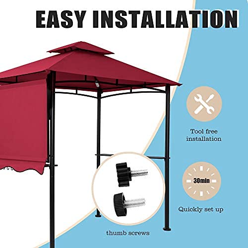 FAB BASED 5x8 Grill Gazebo, Outdoor BBQ Grill Patio Canopy with Extra Shadow & LED Lights, Barbeque Gazebo Canopy (Red) FAB BASED