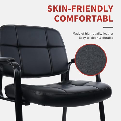 CLATINA Big & Tall Waiting Room Guest Chair Comfortable Reception Chairs with Bonded Leather Padded Arm Rest and Sled Base for Office Reception Lobby and Conference Desk, Black(4 Pack) CLATINA
